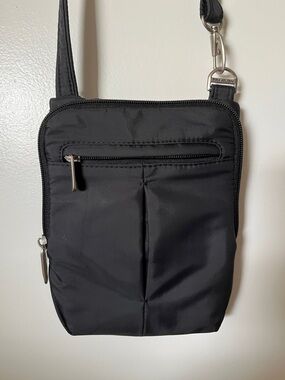 Travelon Black Compact Nylon Crossbody Pouch with Front Zip Pocket